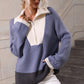 Color Block Half-Zip Dropped Shoulder Knit Pullover