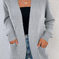 Ribbed Trim Longline Cardigan with Pockets