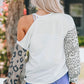 Leopard Color Block Round Neck Cold-Shoulder Top