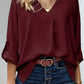 Plus Size Roll-Tab Sleeve Slit Blouse