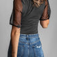 Spliced Mesh Puff Sleeve Blouse