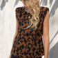 Leopard Print Round Neck Capped Sleeve Blouse