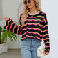 Round Neck Openwork Flare Sleeve Knit Top