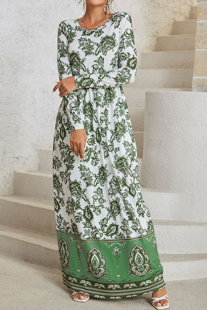 Bohemian Long Sleeve Maxi Dress with Pockets