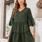 V-Neck Three-Quarter Flounce Sleeve Tiered Dress