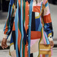 Patchwork Curved Hem Long Sleeve Shirt Dress
