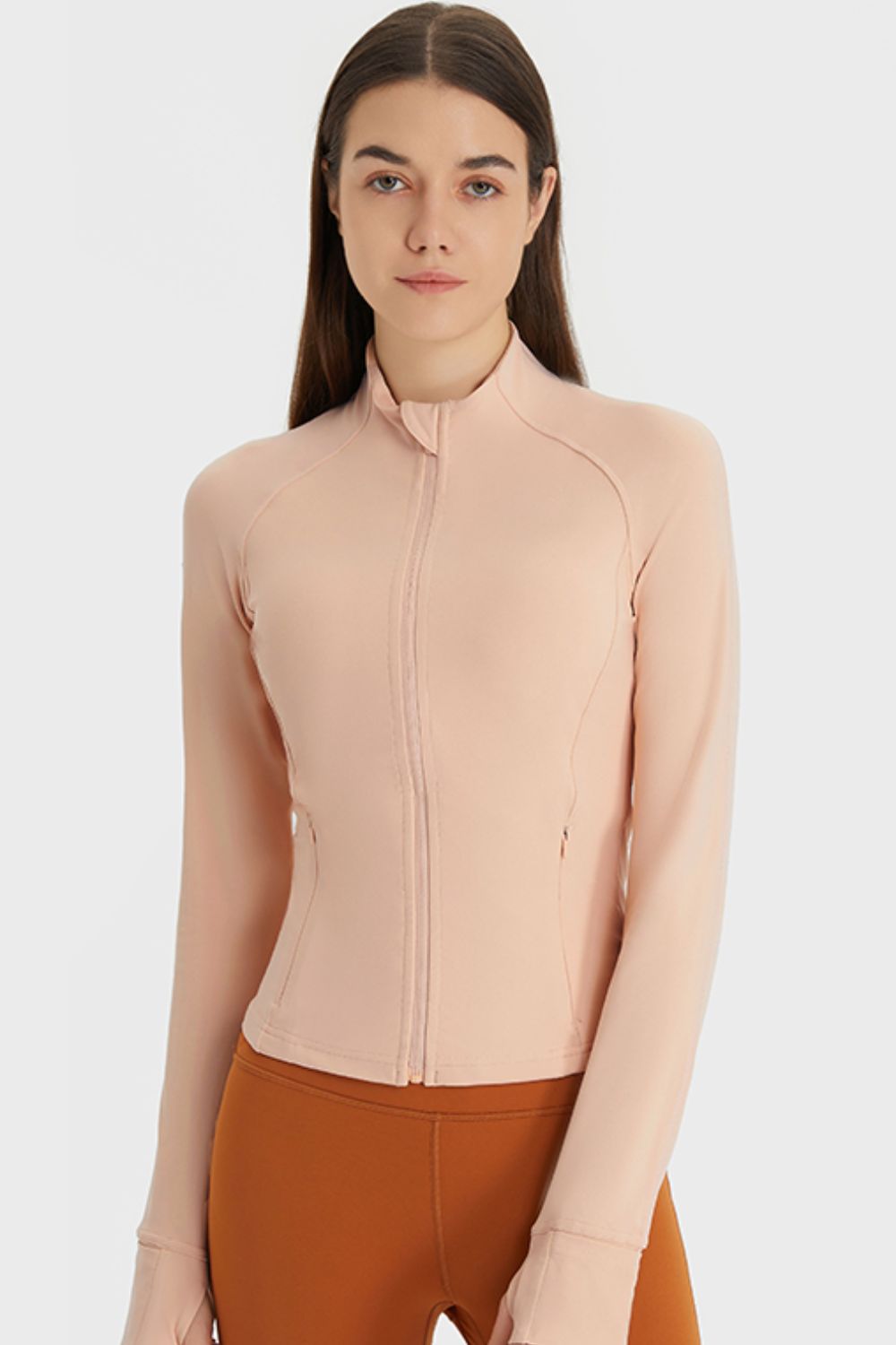 Zip Up Thumbhole Sleeve Sports Jacket with Pockets