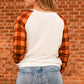 Plaid Contrast Raglan Sleeve Top