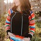 Multicolored Stripe Drawstring Raglan Sleeve Hoodie