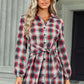 Plaid Tie Front Mini Shirt Dress