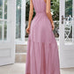 Belted Grecian Neck Tiered Maxi Dress