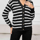 Striped Dropped Shoulder V-Neck Knit Top