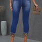 Leopard Patch Distressed Cropped Jeans