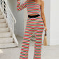 Striped One-Shoulder Knit Top and Pants Set