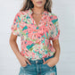 Floral Notched Neck Short Sleeve Top