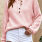 Half-Button Rib-Knit Dropped Shoulder Sweater