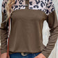 Leopard Buttoned Round Neck Drop Shoulder Top