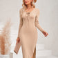Lace-Up Long Sleeve Slit Dress