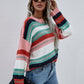 Striped Rib-Knit Dropped Shoulder Sweater