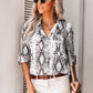 Animal Print Pocketed Button Down Top