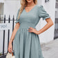 Swiss Dot Frill Trim Flounce Sleeve V-Neck Dress