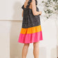 ODDI Full Size Color Block Flutter Sleeve Tiered Dress