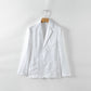 Buttoned Johnny Collar Long Sleeve Linen Blazer with Pockets