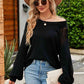Openwork Round Neck Dropped Shoulder Knit Top