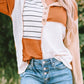 Striped Color Block Exposed Seam Henley Top