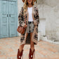 Geometric Open Front Longline Cardigan with Pockets