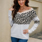 Leopard Color Block V-Neck Knit Pullover