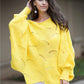 Openwork Boat Neck Sweater with Scalloped Hem