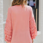 Spliced Lace Balloon Sleeve Waffle-Knit Tunic Top