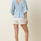 Mittoshop R.S.V.P. Full Size Run Flare Sleeve Peplum Blouse in Blue