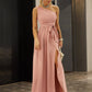One-Shoulder Belted Front Split Dress