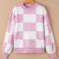 Checkered Exposed Seam Drooped Shoulder Sweater