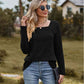 Full Size Ribbed Square Neck Long Sleeve T-Shirt