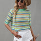 Striped Openwork Half Sleeve Knit Top