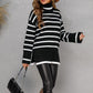 Striped Side Slit Turtleneck Sweater