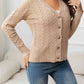 V-Neck Long Sleeve Cable-Knit Buttoned Knit Top
