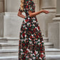 Floral V-Neck Short Flounce Sleeve Dress