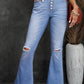 Button Fly Distressed Knee Raw Hem Jeans