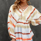 Striped Balloon Sleeve V-Neck Babydoll Blouse