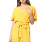 Ruffle Trim Belted Surplice Flutter Sleeve Romper