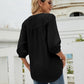 Swiss Dot Notched Neck Three-Quarter Sleeve Blouse