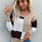 Color Block Ribbed Trim Round Neck Knit Pullover