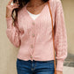 Button Front V-Neck Openwork Cardigan