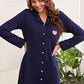 Heart Graphic Lapel Collar Night Shirt Dress
