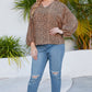 Plus Size Animal Print Balloon Sleeve V-Neck Blouse