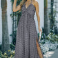 Printed Halter Neck Backless Slit Dress with Pockets
